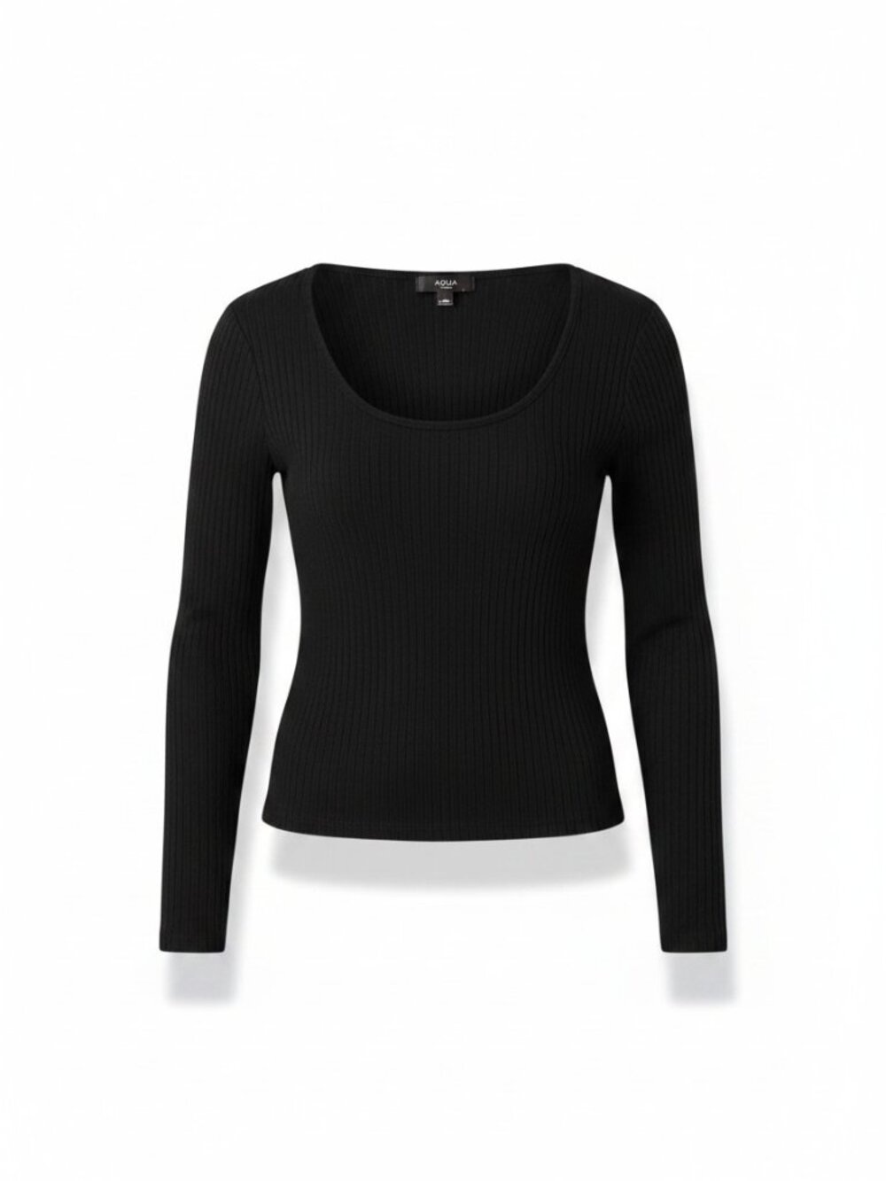 Aqua Girls Black Ribbed Scoop Neck Blouse
